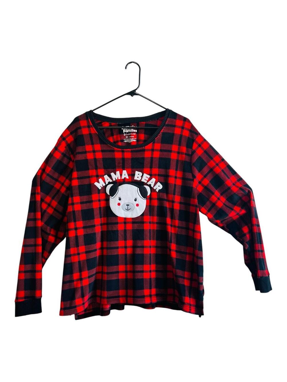 Cuddl Duds Jammies For Your Families Mama Bear Buffalo Plaid Sleep Top 3X